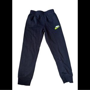 Nike Boys Black Jersey Joggers Sweatpants with Neon Yellow Logo Sz 6M Pre-Loved